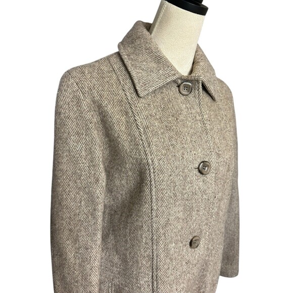 Vintage Herman Kay Wool Blend Pea Coat Herringbone Beige Lined Pocket - Picture 3 of 9